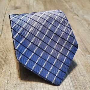 Brooks Brothers Makers Silk Tie Gold Blue Basket Weave Geometric 58 x 3.75